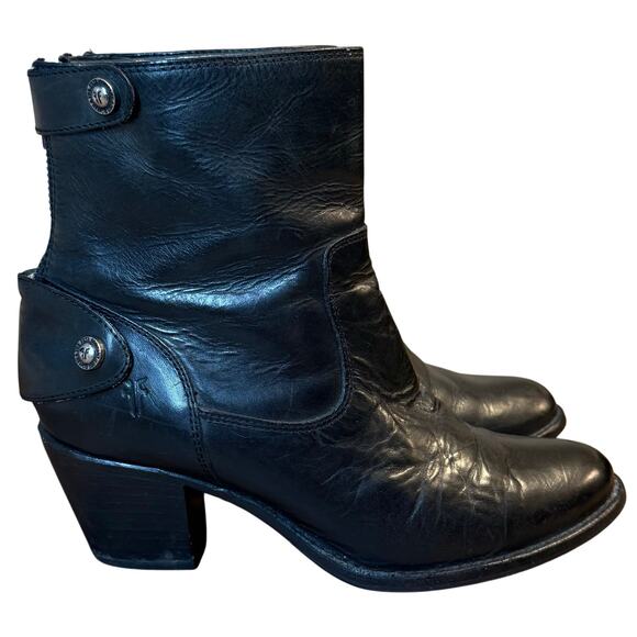 Frye Women’s Jackie Botton Leather Zip-Closure Healed Bootie Boots BLK Size 6.5B - Picture 1 of 13